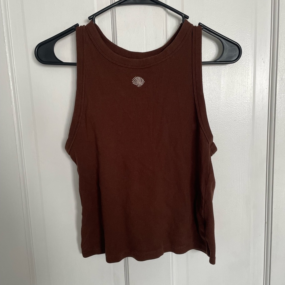 a new day Brown Ribbed Shell Tank Top